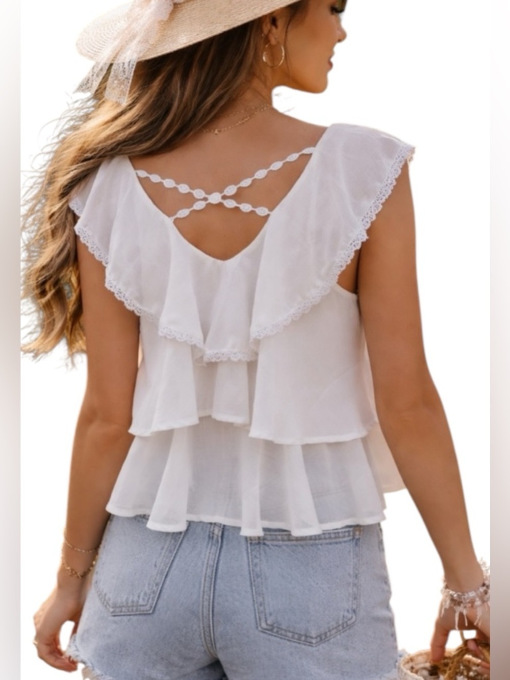 White Ruffle Layered Sleeveless Blouse